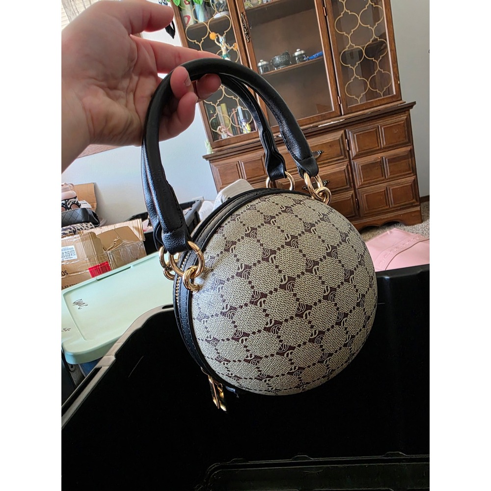 Unbranded Monogram Sphere Handbag Circle Orb Bag Black Tan Gold Tone Hardware